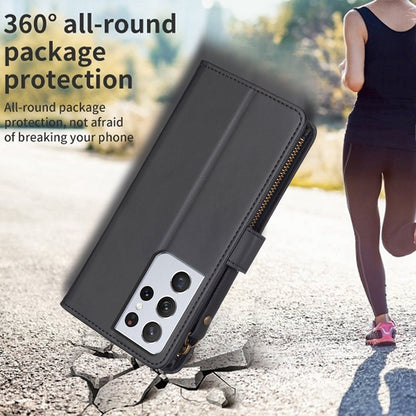 Samsung Galaxy S21 Ultra 5G Leather Flip Wallet Phone Case with 9 Card Slots, Zipper Compartment, and Adjustable Stand