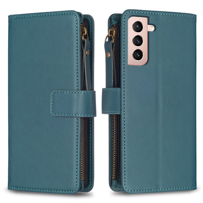 Samsung Galaxy S21 5G Leather Flip Wallet Phone Case with 9 Card Slots, Zipper Compartment, and Adjustable Stand