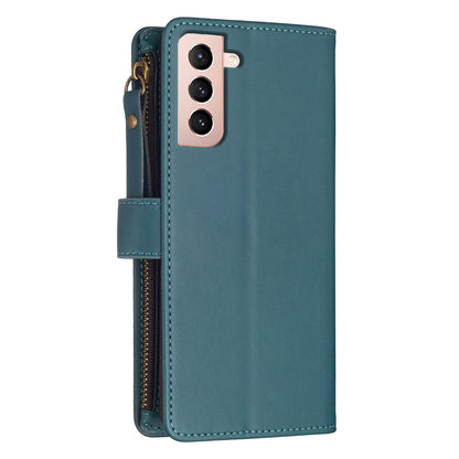 Samsung Galaxy S21 5G Leather Flip Wallet Phone Case with 9 Card Slots, Zipper Compartment, and Adjustable Stand