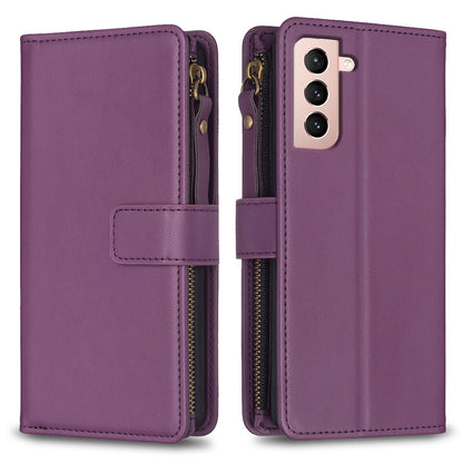Samsung Galaxy S21 5G Leather Flip Wallet Phone Case with 9 Card Slots, Zipper Compartment, and Adjustable Stand