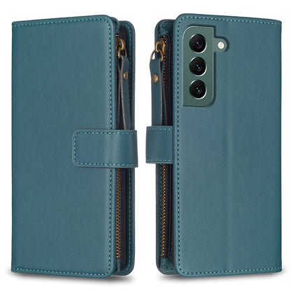 Samsung Galaxy S22+ 5G Leather Flip Wallet Phone Case with 9 Card Slots, Zipper Compartment, and Adjustable Stand