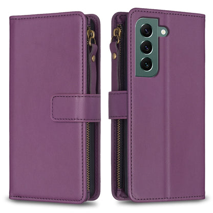 Samsung Galaxy S22+ 5G Leather Flip Wallet Phone Case with 9 Card Slots, Zipper Compartment, and Adjustable Stand