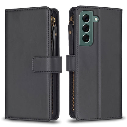 Samsung Galaxy S22+ 5G Leather Flip Wallet Phone Case with 9 Card Slots, Zipper Compartment, and Adjustable Stand