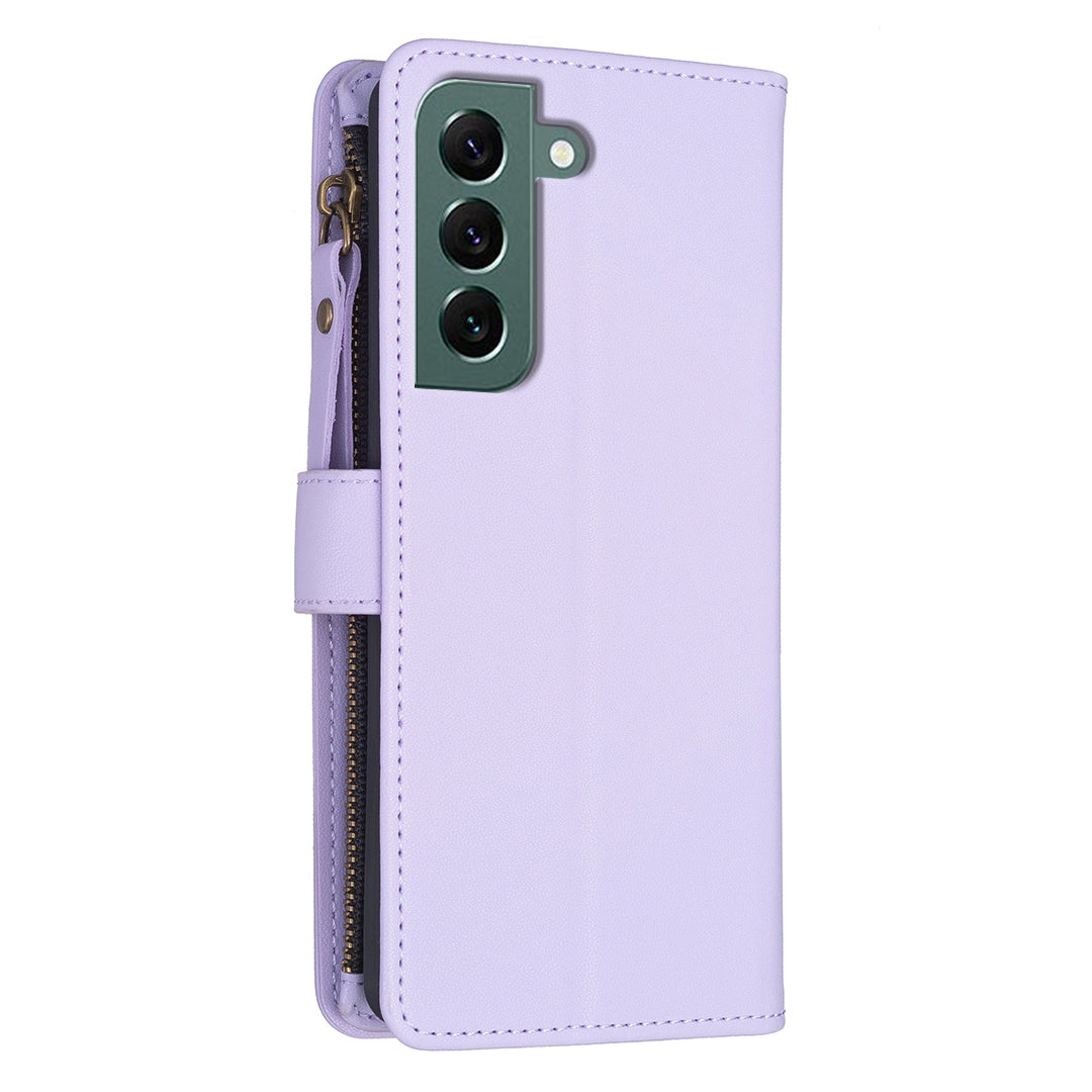 Samsung Galaxy S22+ 5G Leather Flip Wallet Phone Case with 9 Card Slots, Zipper Compartment, and Adjustable Stand