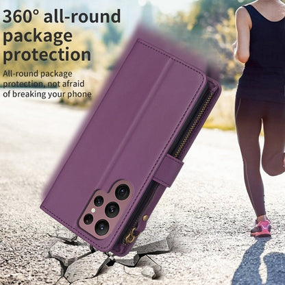 Samsung Galaxy S22 Ultra 5G Leather Flip Wallet Phone Case with 9 Card Slots, Zipper Compartment, and Adjustable Stand