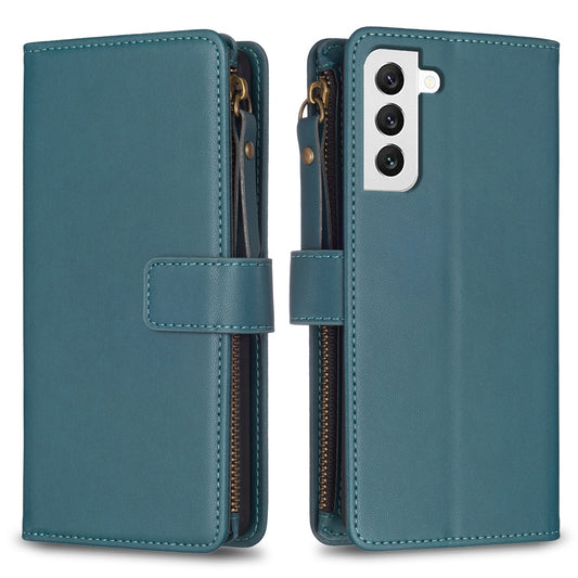 Samsung Galaxy S22 5G Leather Flip Wallet Phone Case with 9 Card Slots, Zipper Compartment, and Adjustable Stand