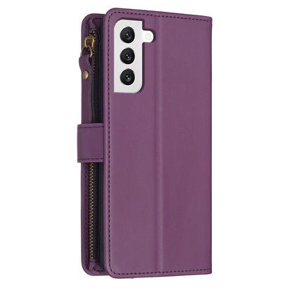 Samsung Galaxy S22 5G Leather Flip Wallet Phone Case with 9 Card Slots, Zipper Compartment, and Adjustable Stand