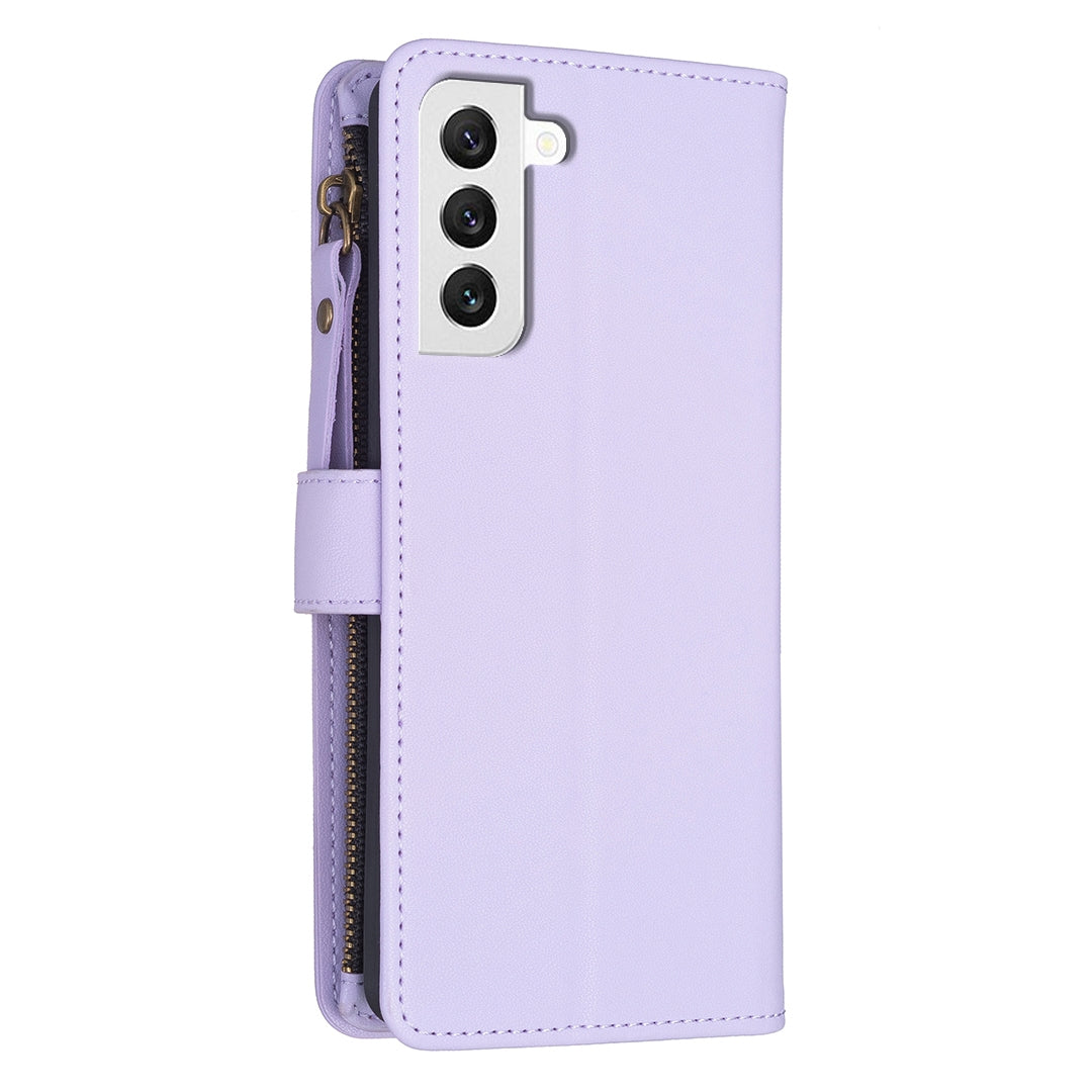 Samsung Galaxy S22 5G Leather Flip Wallet Phone Case with 9 Card Slots, Zipper Compartment, and Adjustable Stand