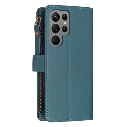Samsung Galaxy S23 Ultra 5G Leather Flip Wallet Phone Case with 9 Card Slots, Zipper Compartment, and Adjustable Stand