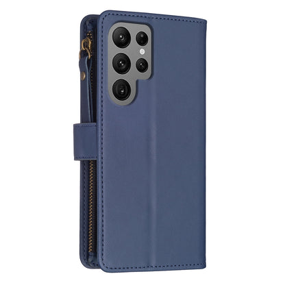 Samsung Galaxy S23 Ultra 5G Leather Flip Wallet Phone Case with 9 Card Slots, Zipper Compartment, and Adjustable Stand