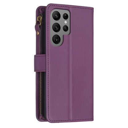 Samsung Galaxy S23 Ultra 5G Leather Flip Wallet Phone Case with 9 Card Slots, Zipper Compartment, and Adjustable Stand