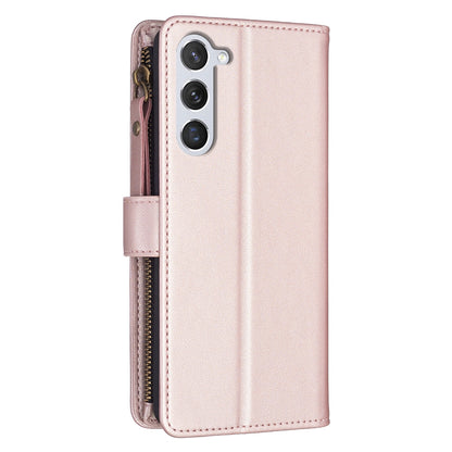 Samsung Galaxy S23 5G Leather Flip Wallet Phone Case with 9 Card Slots, Zipper Compartment, and Adjustable Stand