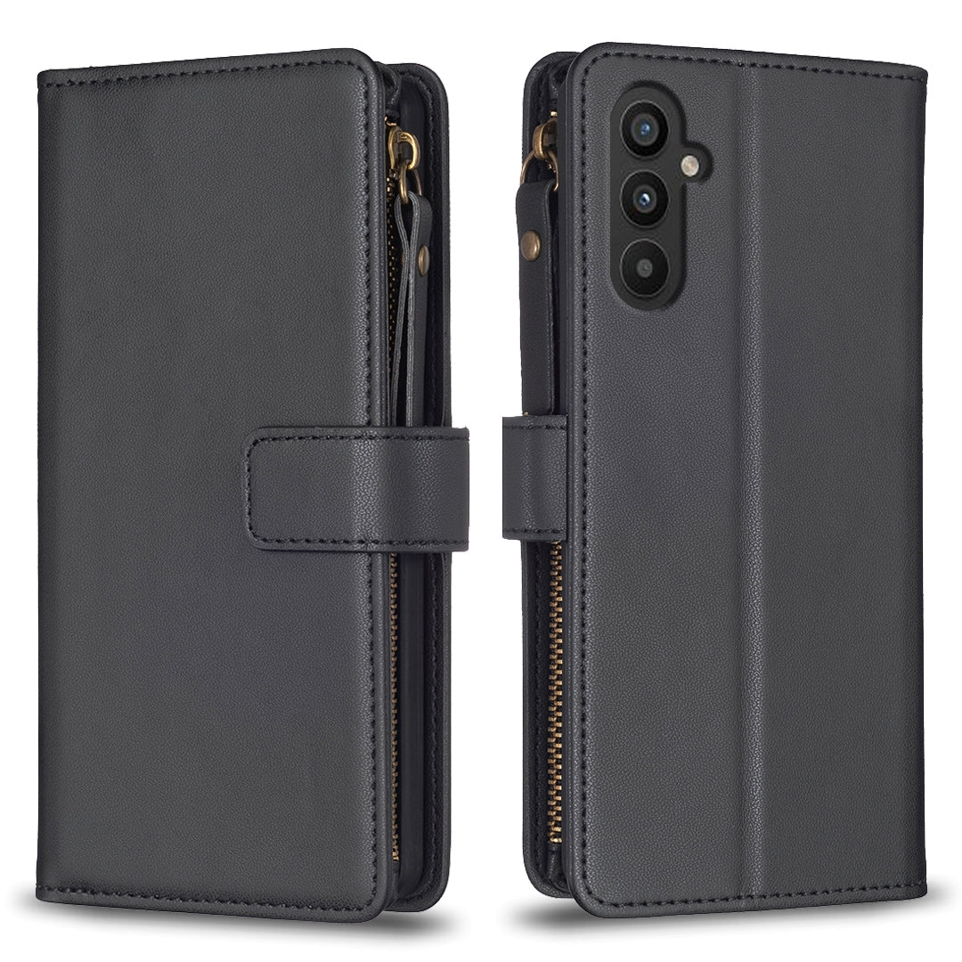 Samsung Galaxy A25 5G Leather Flip Wallet Phone Case with 9 Card Slots, Zipper Compartment, and Adjustable Stand