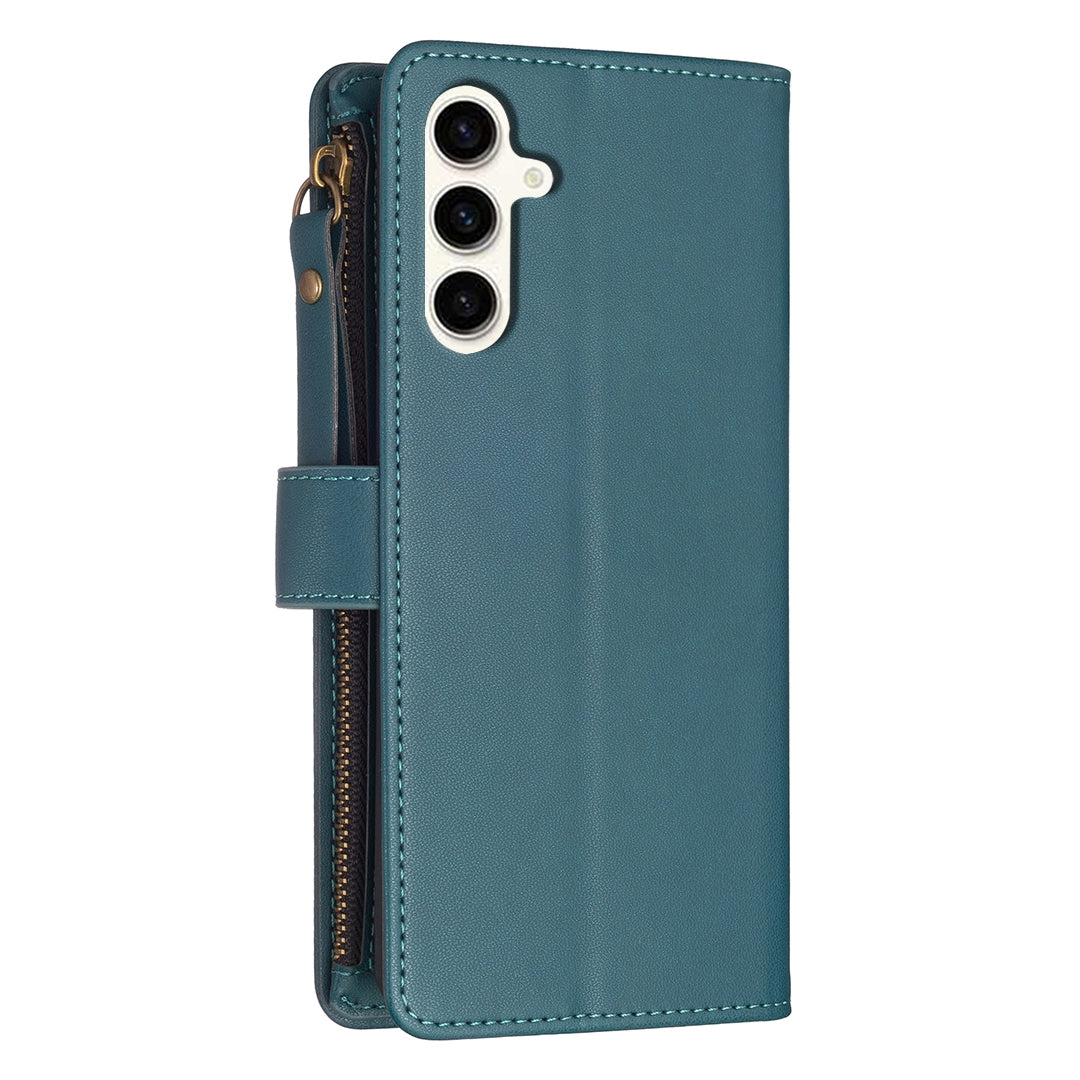 Samsung Galaxy S23 FE 5G Leather Flip Wallet Phone Case with 9 Card Slots, Zipper Compartment, and Adjustable Stand