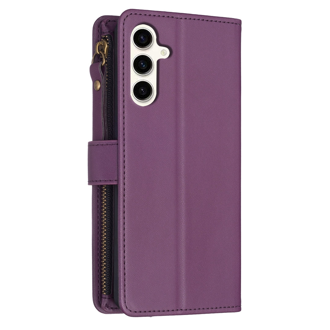Samsung Galaxy S23 FE 5G Leather Flip Wallet Phone Case with 9 Card Slots, Zipper Compartment, and Adjustable Stand