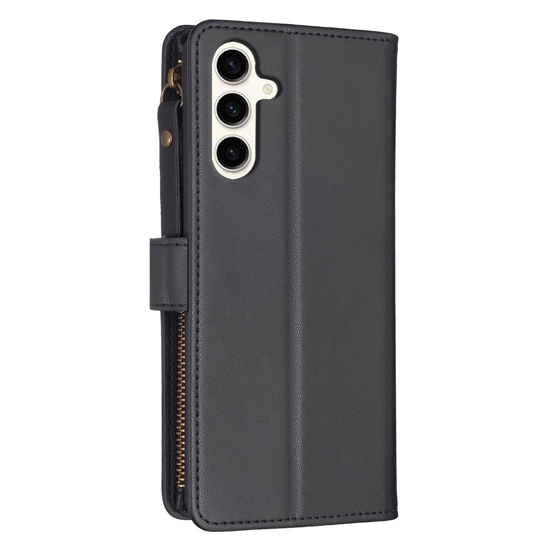 Samsung Galaxy S23 FE 5G Leather Flip Wallet Phone Case with 9 Card Slots, Zipper Compartment, and Adjustable Stand