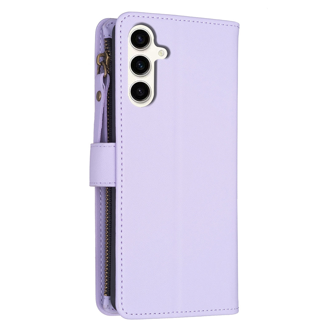 Samsung Galaxy S23 FE 5G Leather Flip Wallet Phone Case with 9 Card Slots, Zipper Compartment, and Adjustable Stand