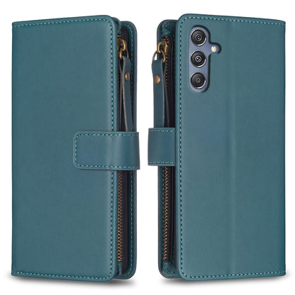 Samsung Galaxy M34 5G Leather Flip Wallet Phone Case with 9 Card Slots, Zipper Compartment, and Adjustable Stand
