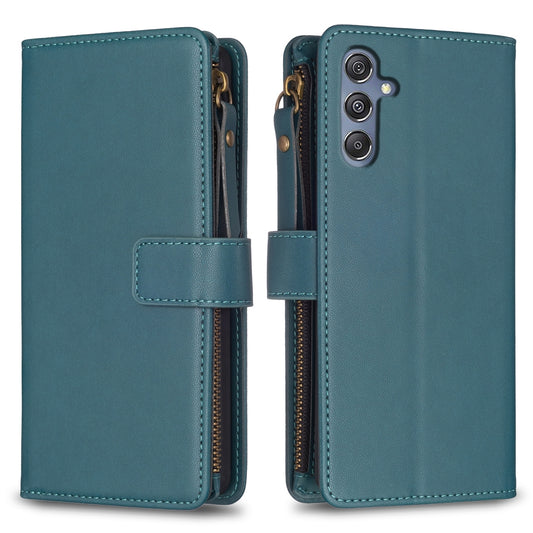 Samsung Galaxy M34 5G Leather Flip Wallet Phone Case with 9 Card Slots, Zipper Compartment, and Adjustable Stand