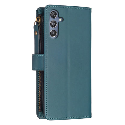 Samsung Galaxy M34 5G Leather Flip Wallet Phone Case with 9 Card Slots, Zipper Compartment, and Adjustable Stand