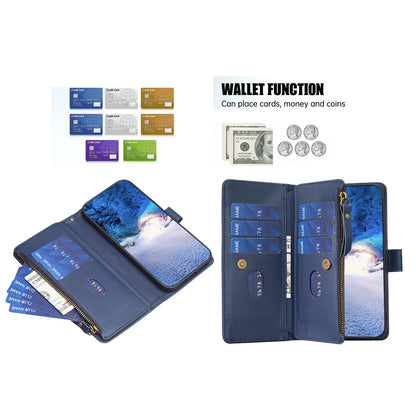 Samsung Galaxy M34 5G Leather Flip Wallet Phone Case with 9 Card Slots, Zipper Compartment, and Adjustable Stand