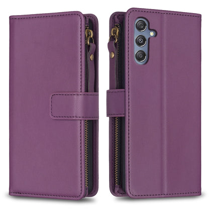 Samsung Galaxy M34 5G Leather Flip Wallet Phone Case with 9 Card Slots, Zipper Compartment, and Adjustable Stand