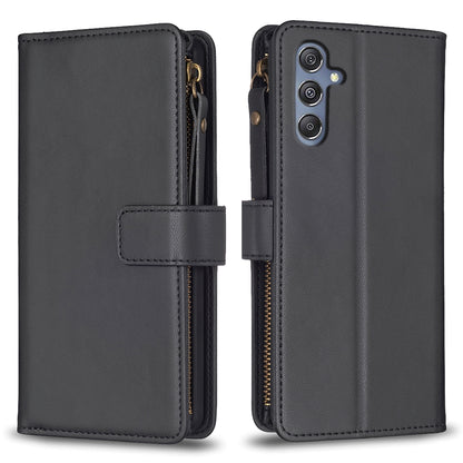 Samsung Galaxy M34 5G Leather Flip Wallet Phone Case with 9 Card Slots, Zipper Compartment, and Adjustable Stand