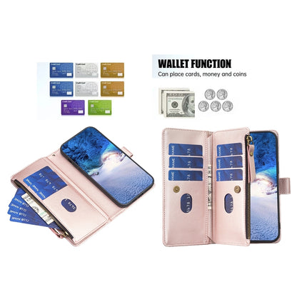 Samsung Galaxy A15 Leather Flip Wallet Phone Case with 9 Card Slots, Zipper Compartment, and Adjustable Stand