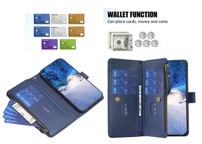 Samsung Galaxy S24+ 5G Leather Flip Wallet Phone Case with 9 Card Slots, Zipper Compartment, and Adjustable Stand