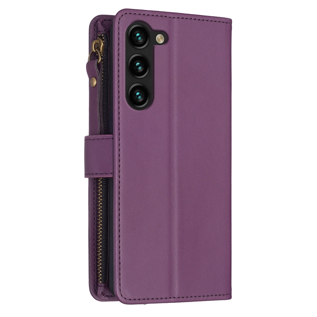 Samsung Galaxy S24+ 5G Leather Flip Wallet Phone Case with 9 Card Slots, Zipper Compartment, and Adjustable Stand