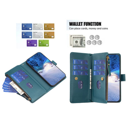 Samsung Galaxy A35 Leather Flip Wallet Phone Case with 9 Card Slots, Zipper Compartment, and Adjustable Stand