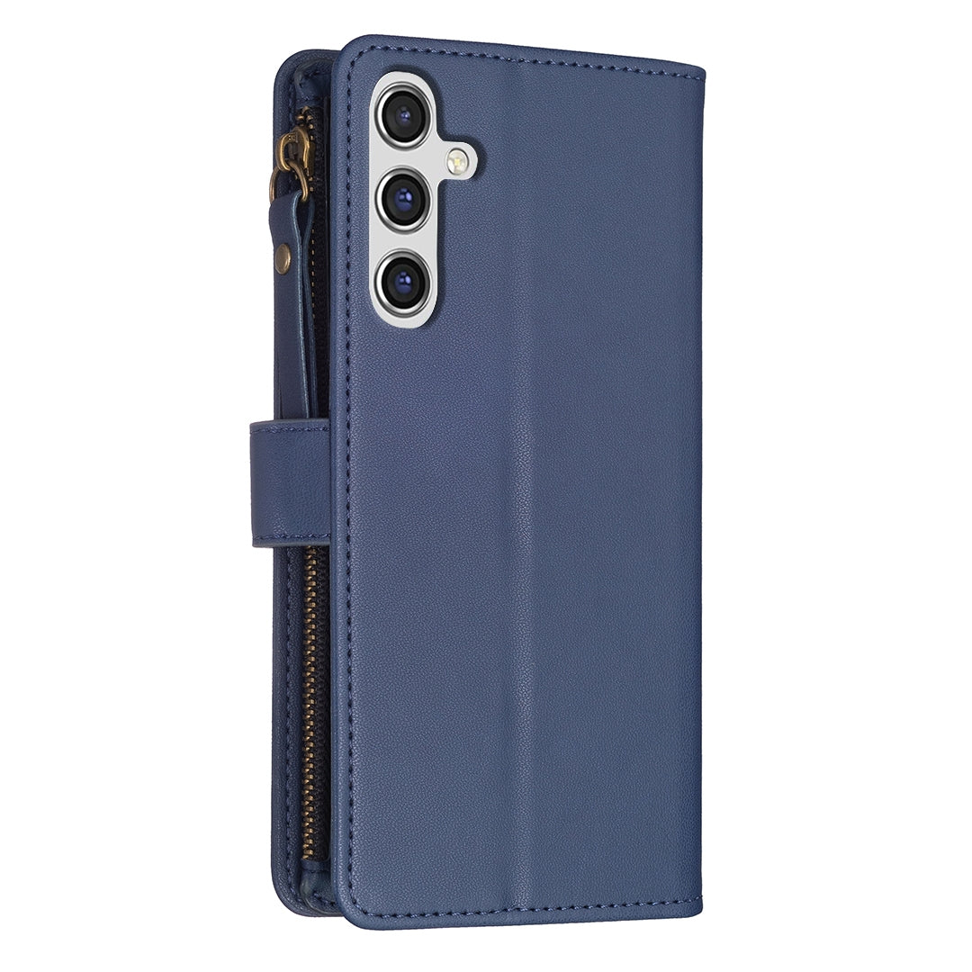 Samsung Galaxy A35 Leather Flip Wallet Phone Case with 9 Card Slots, Zipper Compartment, and Adjustable Stand