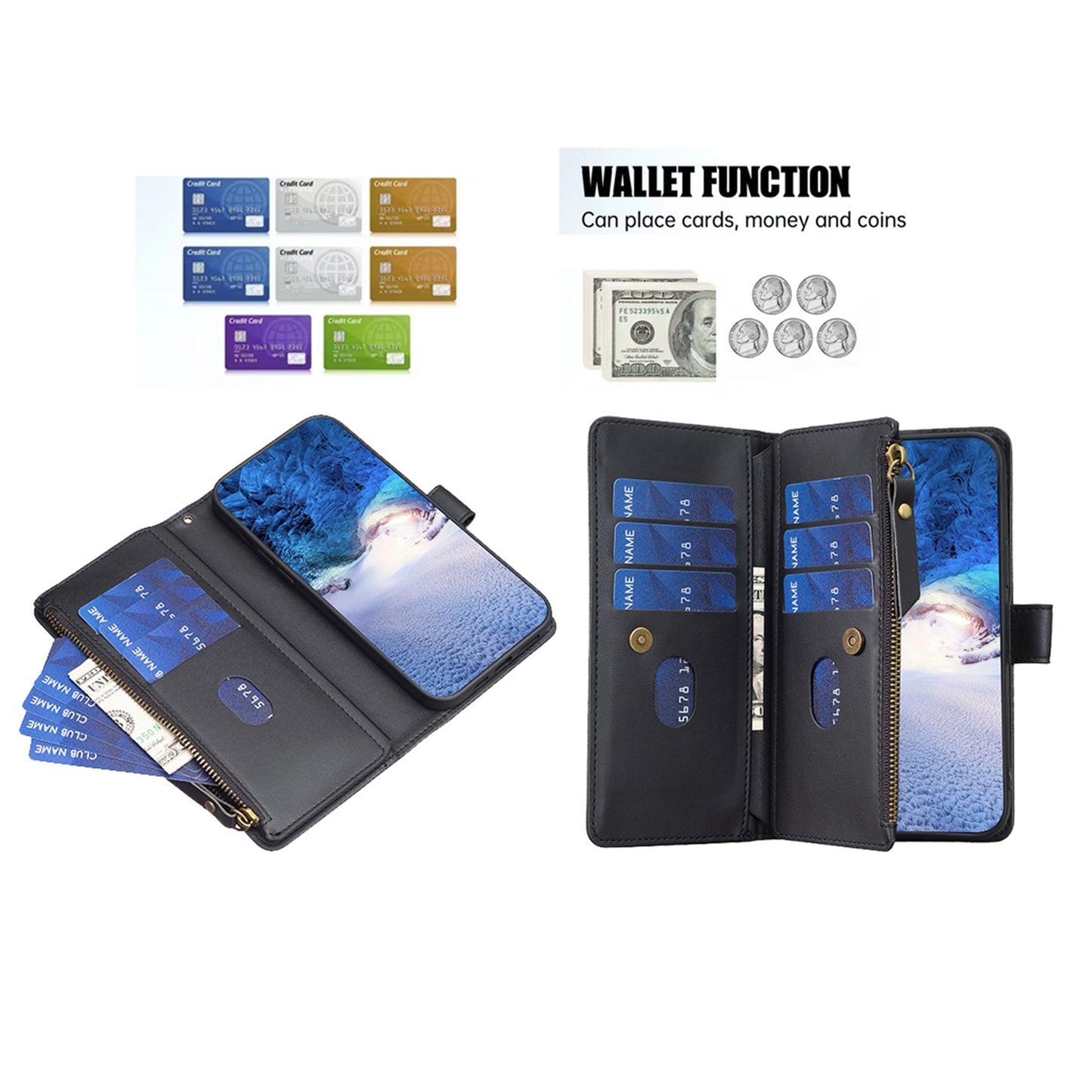 Samsung Galaxy A35 Leather Flip Wallet Phone Case with 9 Card Slots, Zipper Compartment, and Adjustable Stand