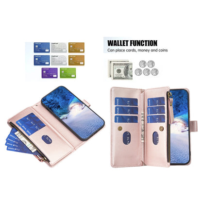 Samsung Galaxy A35 Leather Flip Wallet Phone Case with 9 Card Slots, Zipper Compartment, and Adjustable Stand