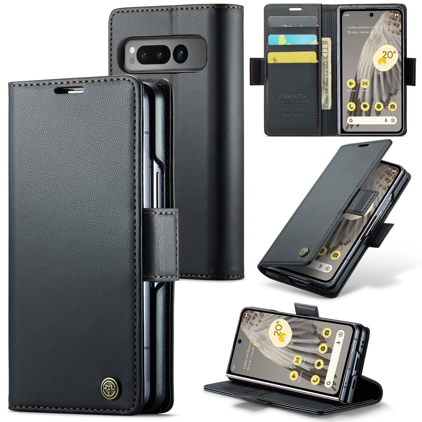 Google Pixel Fold Leather Wallet Case - RFID Blocking, Stand Function, Card Slots