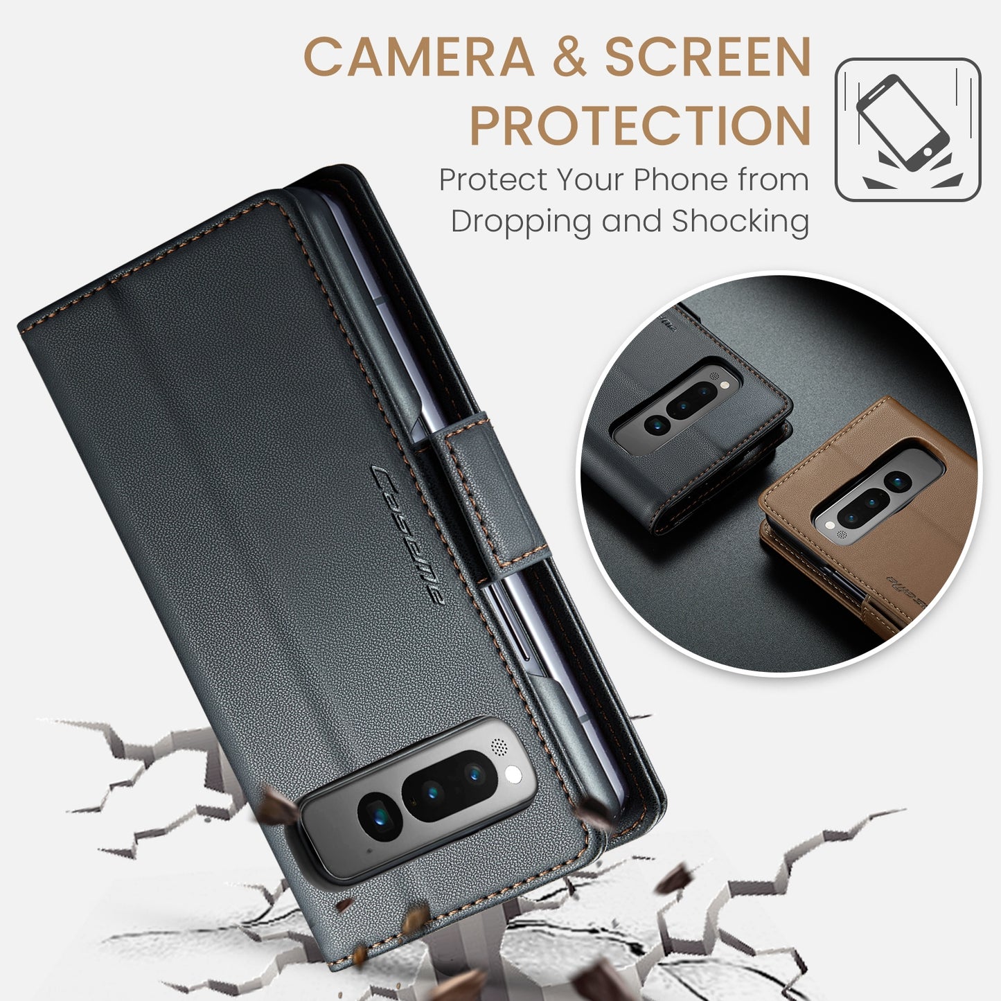 Google Pixel Fold Leather Wallet Case - RFID Blocking, Stand Function, Card Slots