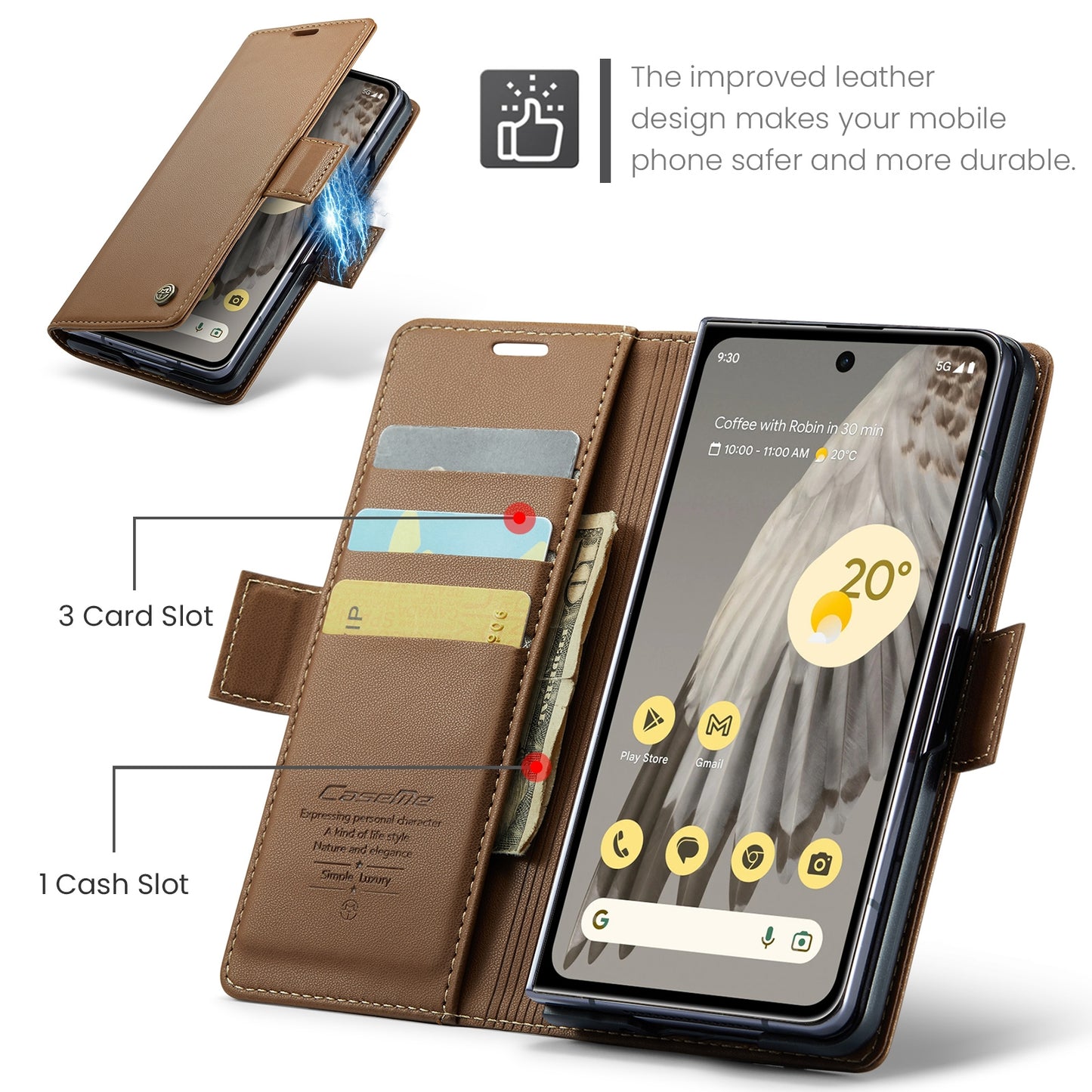 Google Pixel Fold Leather Wallet Case - RFID Blocking, Stand Function, Card Slots