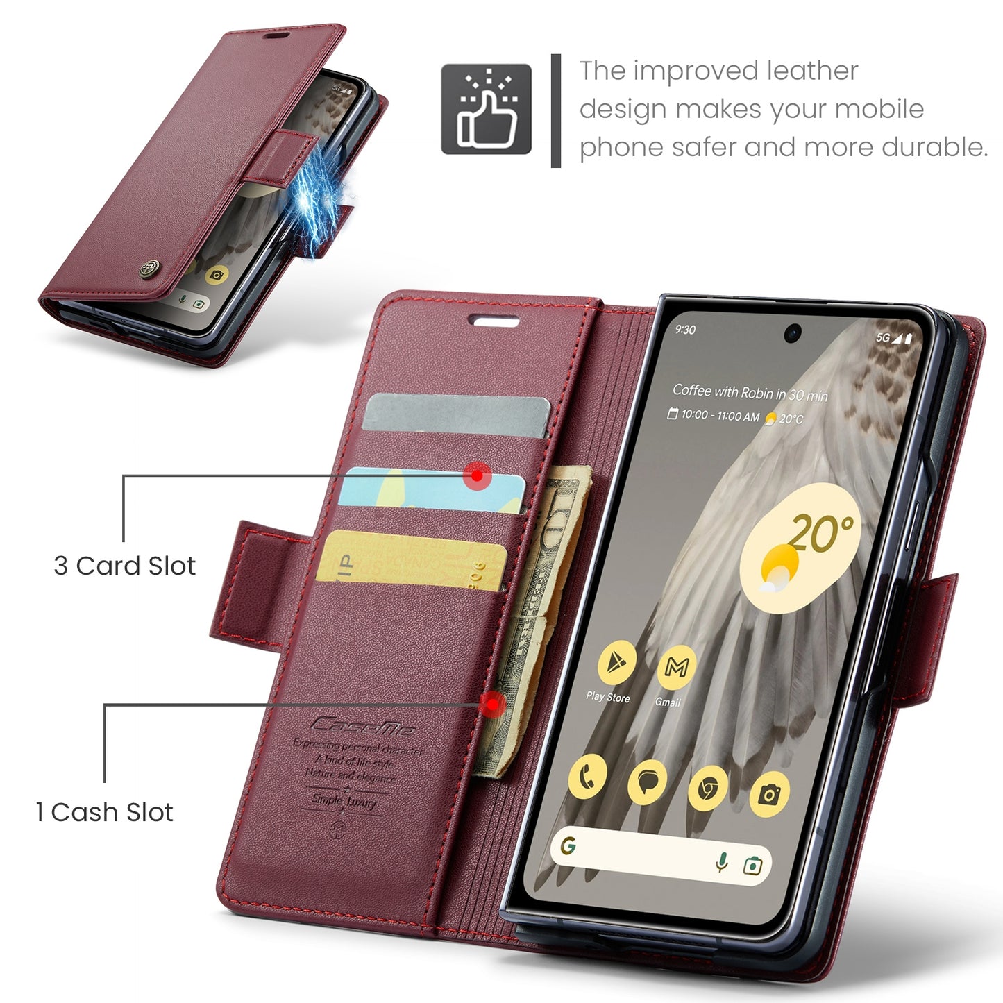 Google Pixel Fold Leather Wallet Case - RFID Blocking, Stand Function, Card Slots