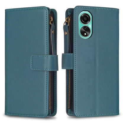 OPPO A78 4G Leather Flip Wallet Phone Case with 9 Card Slots, Zipper Compartment, and Adjustable Stand