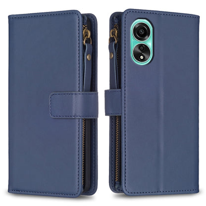 OPPO A78 4G Leather Flip Wallet Phone Case with 9 Card Slots, Zipper Compartment, and Adjustable Stand