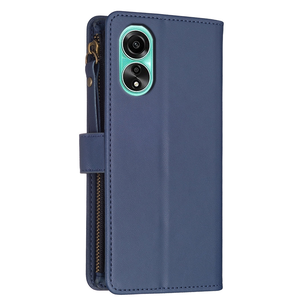 OPPO A78 4G Leather Flip Wallet Phone Case with 9 Card Slots, Zipper Compartment, and Adjustable Stand