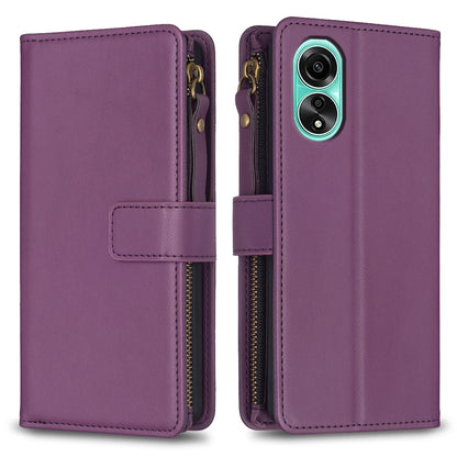 OPPO A78 4G Leather Flip Wallet Phone Case with 9 Card Slots, Zipper Compartment, and Adjustable Stand