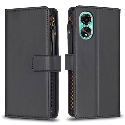 OPPO A78 4G Leather Flip Wallet Phone Case with 9 Card Slots, Zipper Compartment, and Adjustable Stand