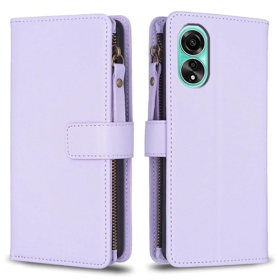 OPPO A78 4G Leather Flip Wallet Phone Case with 9 Card Slots, Zipper Compartment, and Adjustable Stand