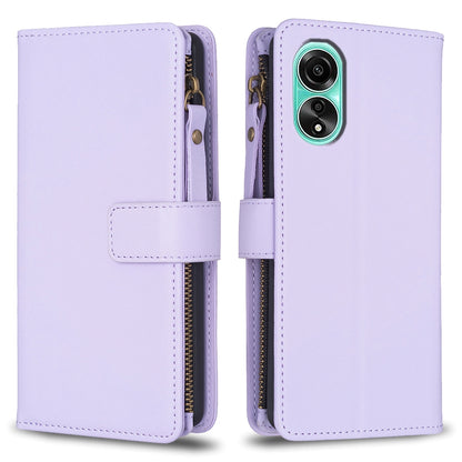 OPPO A78 4G Leather Flip Wallet Phone Case with 9 Card Slots, Zipper Compartment, and Adjustable Stand