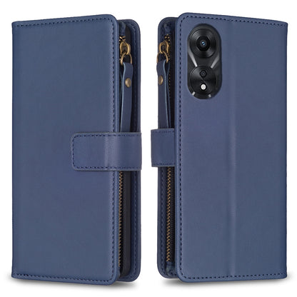 OPPO A78 5G Leather Flip Wallet Phone Case with 9 Card Slots, Zipper Compartment, and Adjustable Stand