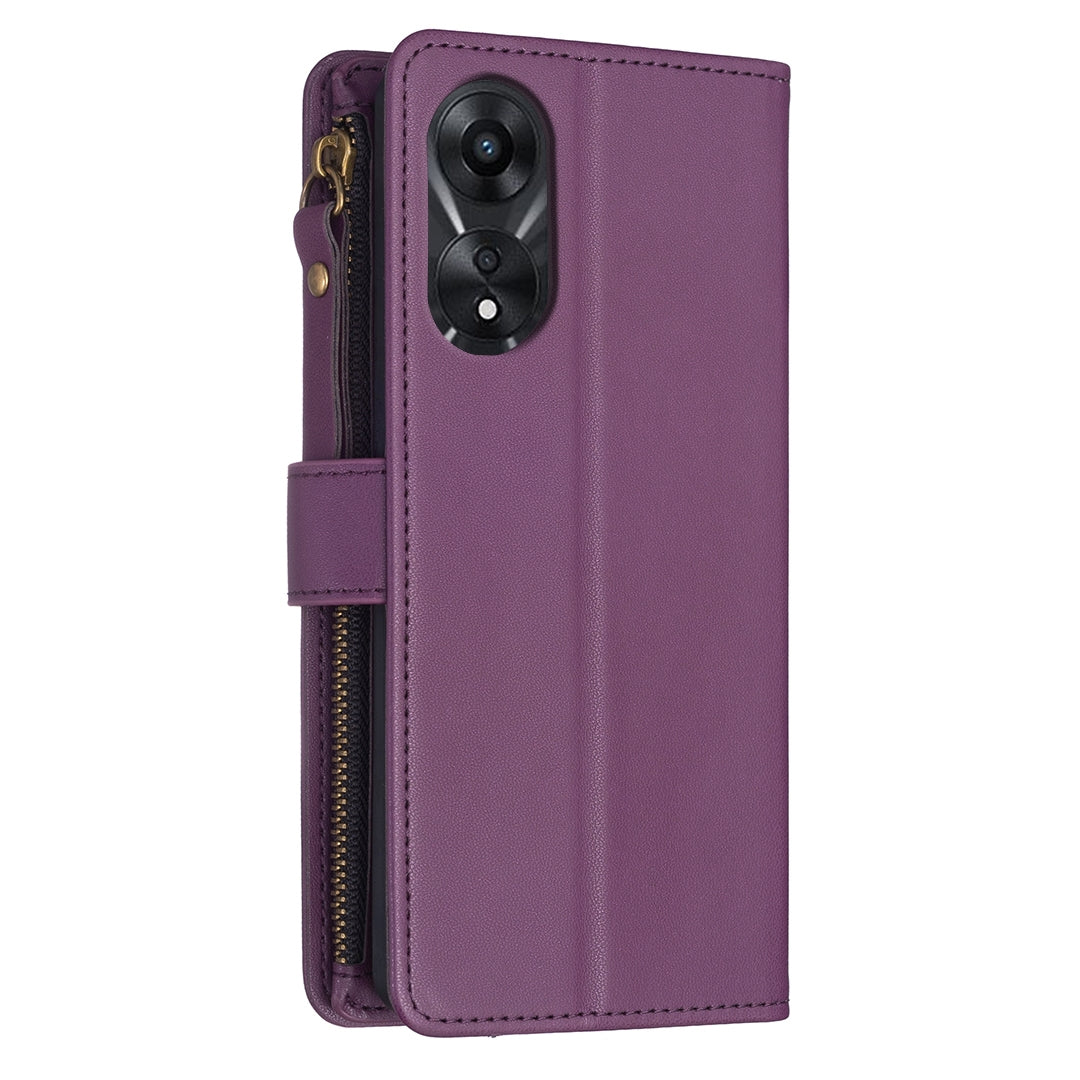 OPPO A78 5G Leather Flip Wallet Phone Case with 9 Card Slots, Zipper Compartment, and Adjustable Stand