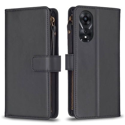 OPPO A78 5G Leather Flip Wallet Phone Case with 9 Card Slots, Zipper Compartment, and Adjustable Stand
