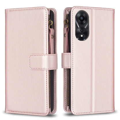 OPPO A78 5G Leather Flip Wallet Phone Case with 9 Card Slots, Zipper Compartment, and Adjustable Stand