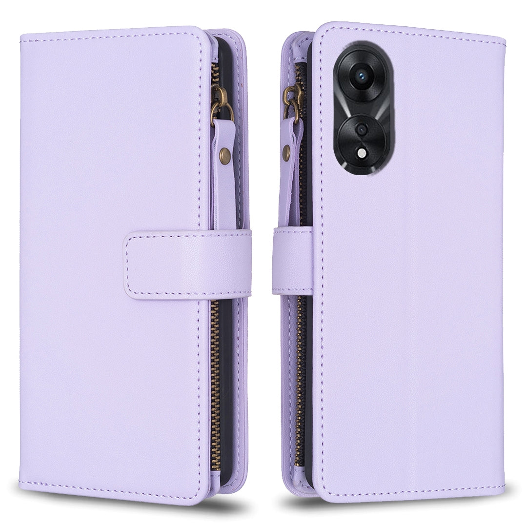 OPPO A78 5G Leather Flip Wallet Phone Case with 9 Card Slots, Zipper Compartment, and Adjustable Stand